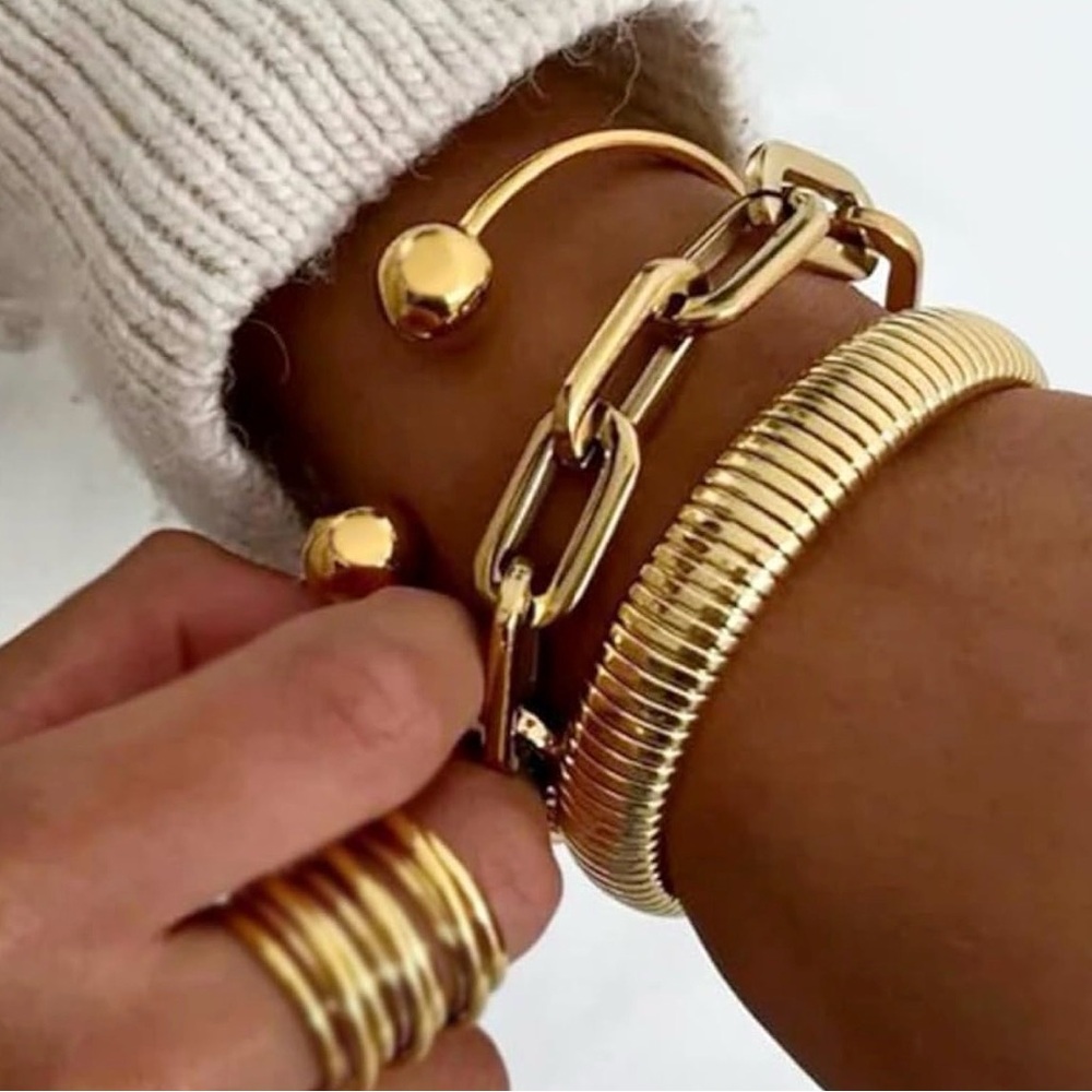 3 Pcs Gold Chunky Stackable Bracelet